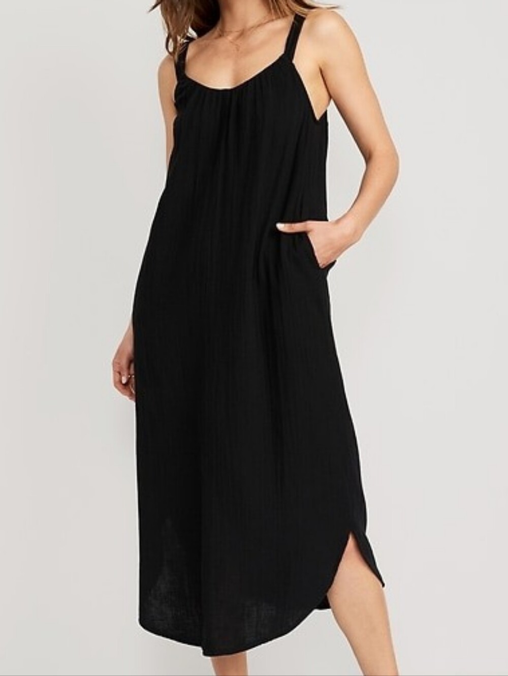 Old Navy Shirred Gauzy Cotton Sleeveless Maxi Dress Black XL Coastal Lagenlook